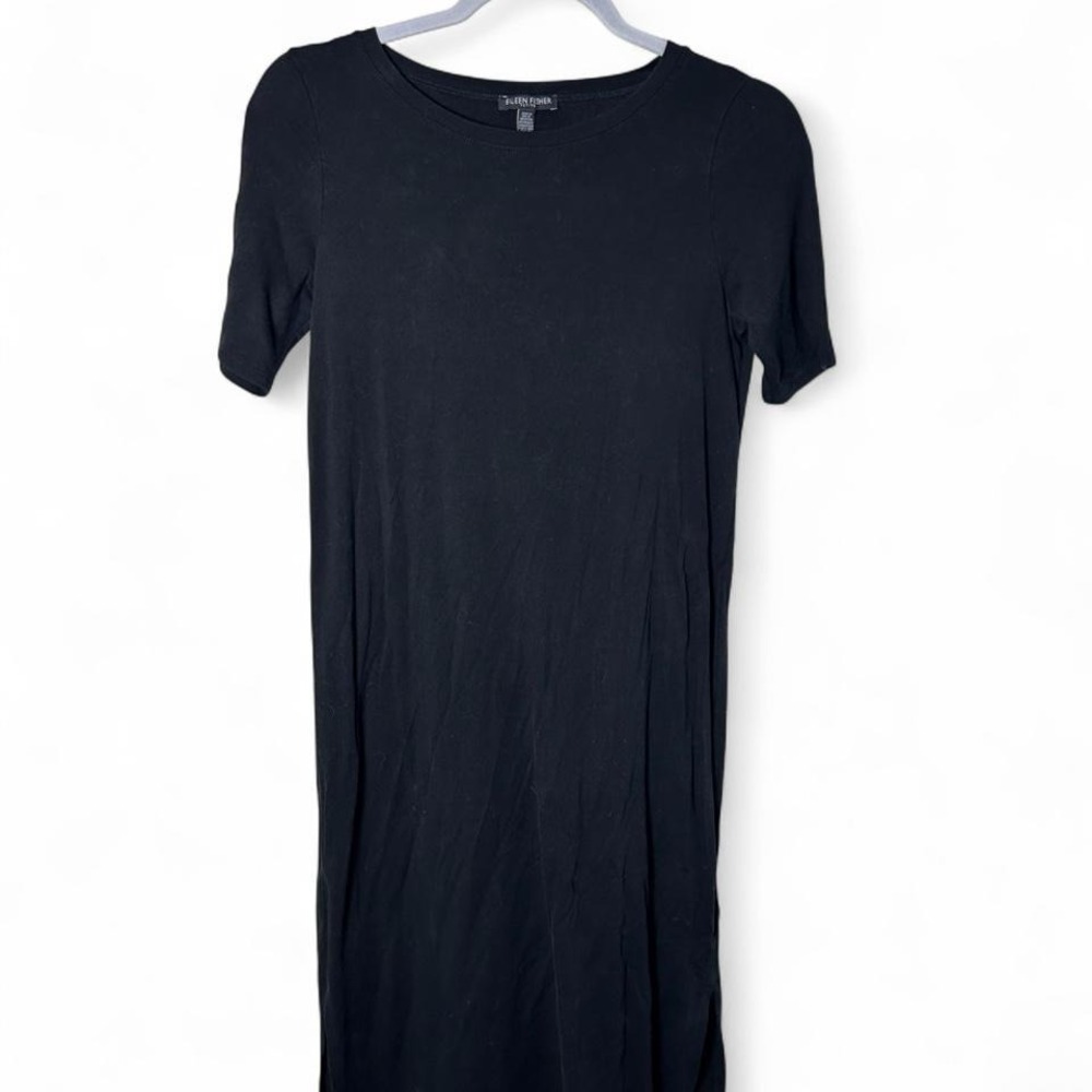 Eileen Fisher black short sleeve dress Size S #minimalist #elegant